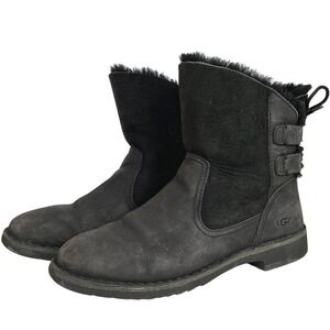 UGG Naiyah Black Suede Sheepskin Boots Women's Size 7 Lace Back Cozy Warm